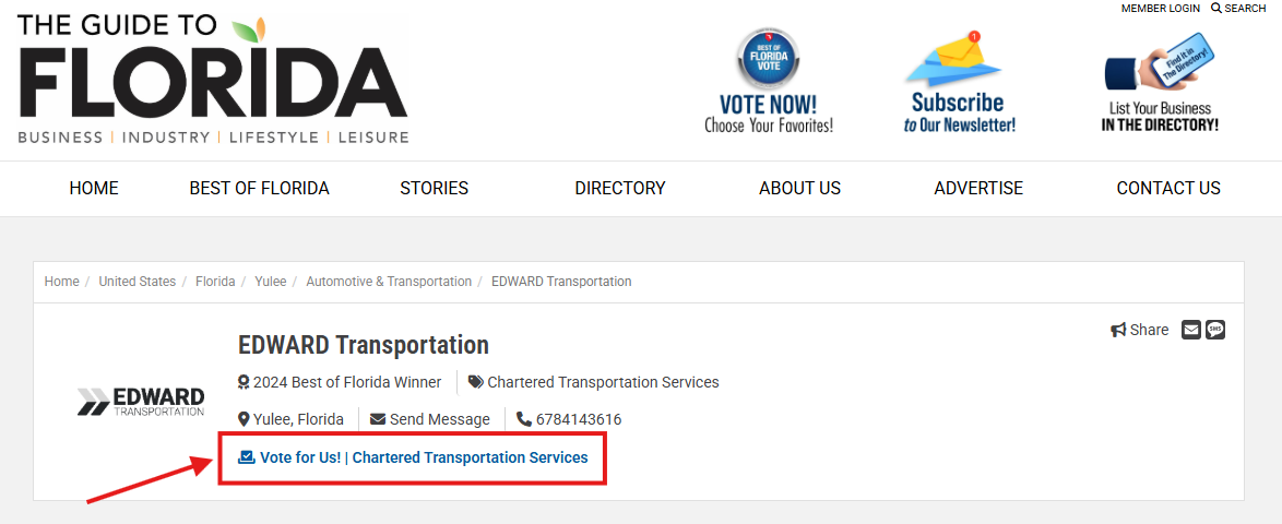 Edward Transportation Nominated for Best of Florida 2025