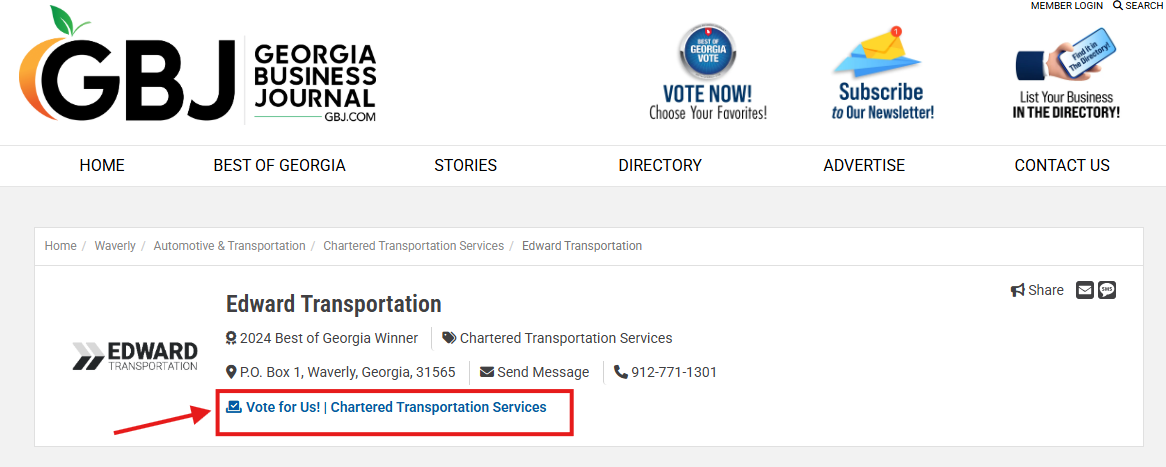Edward Transportation Nominated for Best of Georgia 2025